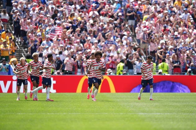 USA v Australia - FIFA World Cup, WM, Weltmeisterschaft, Fussball 2026 - Group D SEATTLE, USA - JUNE 19: Chris Richards (3) of USA celebrates with his teammates after an own goal by Cameron Burgess during the 2026 FIFA World Cup First Stage Group D match between USA and Australia at Lumen Field (Seattle Stadium) in Seattle, Washington, United States on June 19, 2026. Ercin Erturk Anadolu Washington United States. Editorial use only. Please get in touch for any other usage.  Copyright: x2026xAnadoluxErcinxErturkx