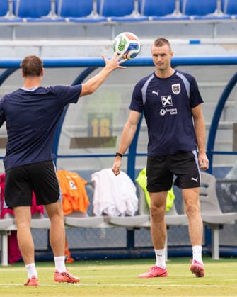 FOOTBALL - FIFA World Cup, WM, Weltmeisterschaft, Fussball 2026, preview SANTA BARBARA,CALIFORNIA,USA,19.JUN.26 - FOOTBALL - FIFA World Cup 2026, USA, Mexico, Canada, preview, Oesterreichischer Fussball-Bund, training team AUT. Image shows Alexander Prass and Sasa Kalajdzic (AUT).  GEPAxpictures xArminxRauthner