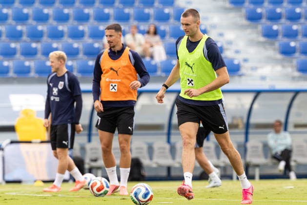 FOOTBALL - FIFA World Cup, WM, Weltmeisterschaft, Fussball 2026, preview SANTA BARBARA,CALIFORNIA,USA,19.JUN.26 - FOOTBALL - FIFA World Cup 2026, USA, Mexico, Canada, preview, Oesterreichischer Fussball-Bund, training team AUT. Image shows Xaver Schlager, Marco Friedl and Sasa Kalajdzic (AUT).  GEPAxpictures xArminxRauthner