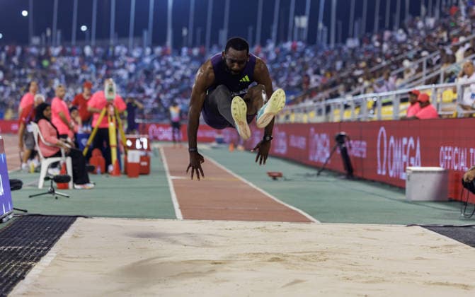 Diamond League Athletics in Doha DOHA, QATAR - JUNE 19: Brazilian athlete Almir Dos Santos competes in the men s triple jump final during the Diamond League athletics meeting at the Suheim Bin Hamad Stadium in Doha, Qatar on June 19, 2026. Mohammed Dabbous Anadolu Doha Qatar. Editorial use only. Please get in touch for any other usage.  Copyright: x2026xAnadoluxMohammedxDabbousx