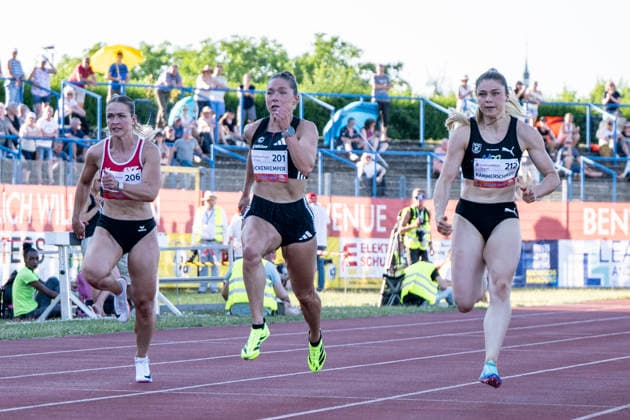 Anhalt 2026 - 28.Int.Leichtathletik Meeting Dessau, Deutschland 19.Juni 2026: Im Bild:Buergi Celine (SUI), Lueckenkemper Gina (SCC Berlin) und Kammerschmidt Sina (MTG Mannheim) Dessau Paul Greifzu Stadion Sachsen Anhalt Deutschland