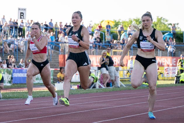 Anhalt 2026 - 28.Int.Leichtathletik Meeting Dessau, Deutschland 19.Juni 2026: Im Bild:Buergi Celine (SUI), Lueckenkemper Gina (SCC Berlin) und Kammerschmidt Sina (MTG Mannheim) Dessau Paul Greifzu Stadion Sachsen Anhalt Deutschland