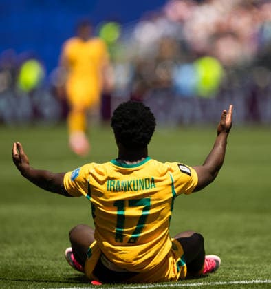 SEATTLE, WASHINGTON - JUNE 19: Nestory Irankunda of Australia reacts during the FIFA World Cup, WM, Weltmeisterschaft, Fussball 2026 Group D match between USA and Australia at Seattle Stadium on June 19, 2026 in Seattle, Washington.  Copyright: xMBxMediax