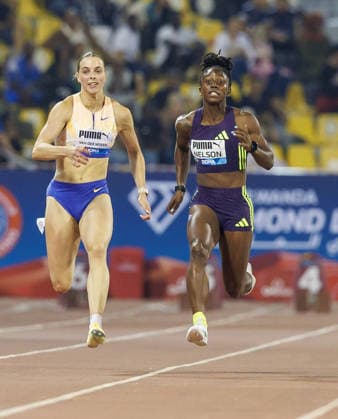 Diamond League Athletics in Doha DOHA, QATAR - JUNE 19: Jamaican athlete Kemba Nelson (R) competes in the women s 100-meter dash final during the Diamond League athletics meeting at the Suheim Bin Hamad Stadium in Doha, Qatar on June 19, 2026. Mohammed Dabbous Anadolu Doha Qatar. Editorial use only. Please get in touch for any other usage.  Copyright: x2026xAnadoluxMohammedxDabbousx