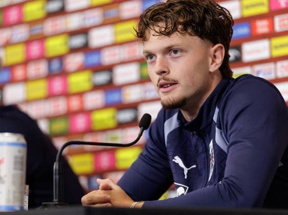 FOOTBALL - FIFA World Cup, WM, Weltmeisterschaft, Fussball 2026, preview SANTA BARBARA,CALIFORNIA,USA,19.JUN.26 - FOOTBALL - FIFA World Cup 2026, USA, Mexico, Canada, preview, Oesterreichischer Fussball-Bund, press conference, PK, Pressekonferenz team AUT. Image shows Paul Wanner (AUT).  GEPAxpictures xArminxRauthner