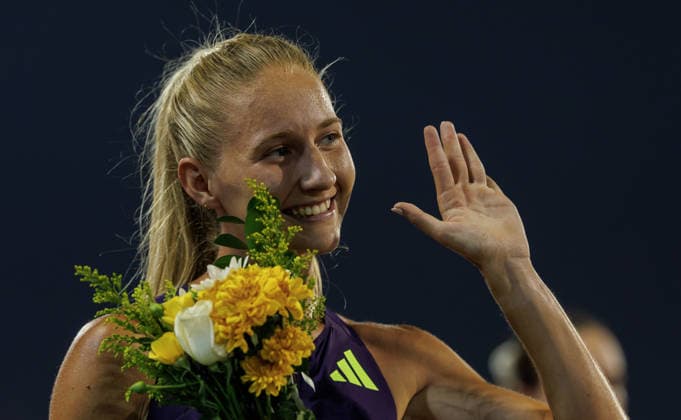 Diamond League Athletics in Doha DOHA, QATAR - JUNE 19: American athlete Addison Wiley celebrates after finishing first in the women s 800-meter fnal during the Diamond League athletics meeting at the Suheim Bin Hamad Stadium in Doha, Qatar on June 19, 2026. Mohammed Dabbous Anadolu Doha Qatar. Editorial use only. Please get in touch for any other usage.  Copyright: x2026xAnadoluxMohammedxDabbousx