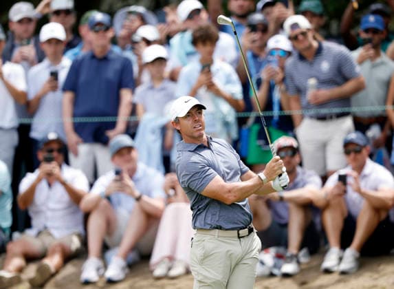Rory McIlroy of Northern Ireland hits a tee shot on the 2nd hole in the second round of the 126th U.S. Open Golf Championship at Shinnecock Hills Golf Club in Southampton, NY on Friday, June 19, 2026.  NYC202606191001 JOHNxANGELILLO