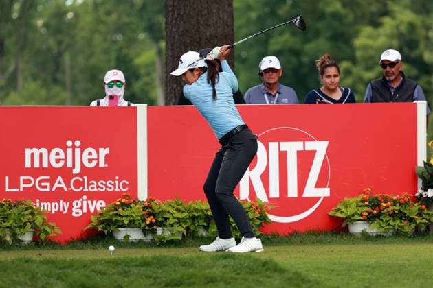 Meijer LPGA, Golf Damen Classic by Simply Give Belmont, MI - JUNE 19: Jing Yan of Texas hits from the 16th tee during the second round of the Meijer LPGA Classic by Simply Give at Blythefield Country Club on June 19, 2026 in Belmont, Michigan. Belmont Michigan United States  Copyright: xAmyxLemusx originalFilename:lemus-meijerlp260619_npFSx.jpg