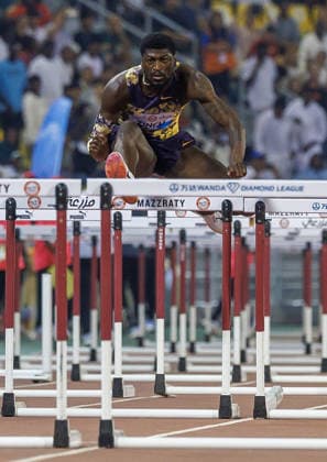 Diamond League Athletics in Doha DOHA, QATAR - JUNE 19: American athlete Cordell Tinch competes in the men s 110-meter hurdles final during the Diamond League athletics meeting at the Suheim Bin Hamad Stadium in Doha, Qatar on June 19, 2026. Mohammed Dabbous Anadolu Doha Qatar. Editorial use only. Please get in touch for any other usage.  Copyright: x2026xAnadoluxMohammedxDabbousx