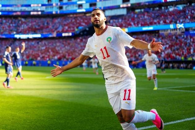Ismael Saibari of Morocco celebrates scoring for Morocco Scotland v Morocco, 2026 FIFA World Cup, WM, Weltmeisterschaft, Fussball Group C, Football, Boston Stadium, Foxborough, Massachusetts, USA - 19 Jun 2026Foxborough Boston Stadium Massachusetts (MA) United States of America EDITORIAL USE ONLY No use with unauthorised audio, video, data, fixture lists, club league logos or live services. Online in-match use limited to 120 images, no video emulation. No use in betting, games or single club league player publications.  Copyright: xJavierxGarcia Shutterstockx 16928932ar