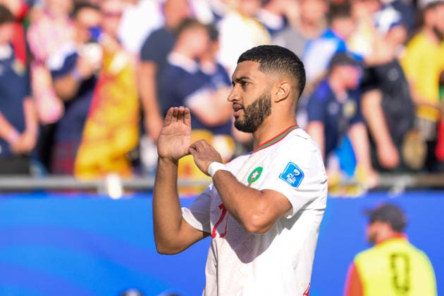 Fußball, WM 2026, 20260619, Schottland - Marokko. Im Bild Tor 0:1 Torschütze Ismael SAIBARI (Marokko, 11). Foxborough Boston-Stadion Massachusetts Vereinigte Staaten von Amerika *** Soccer, 2026 World Cup, 20260619, Scotland vs. Morocco. Pictured Copyright: Passion2Press MarkusxFischerx