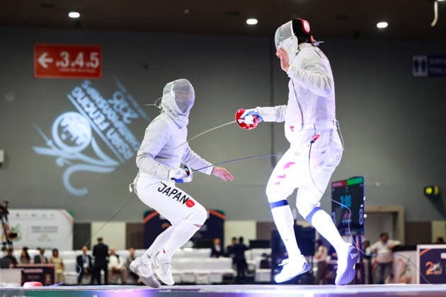 June 19, 2026, New Delhi, Delhi, India: Tsumori Shido (Japan) vs. Luo Shaotong (China) during Semi-Finals of Asian Senior Fencing Championships 2026 (Men s Sabre) at Bharat Mandapam Convention Centre, New Delhi, India on 19th June 2026. New Delhi India - ZUMAd207 20260619_zsp_d207_277 Copyright: xAvijitxDasx