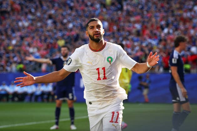 FIFA World Cup, WM, Weltmeisterschaft, Fussball 2026: Scotland v Morocco BOSTON, USA - 19th June 2026: Ismael Saibari of Morocco celebrates scoring his side s first goal during the FIFA World Cup 2026 Group C match between Scotland and Morocco at Boston Stadium Boston Boston Stadium United States of America Copyright: xCraigxMercerx xPeakxActionxPhotosx