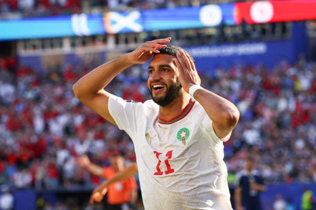 FIFA World Cup, WM, Weltmeisterschaft, Fussball 2026: Scotland v Morocco BOSTON, USA - 19th June 2026: Ismael Saibari of Morocco celebrates scoring his side s first goal during the FIFA World Cup 2026 Group C match between Scotland and Morocco at Boston Stadium Boston Boston Stadium United States of America Copyright: xCraigxMercerx xPeakxActionxPhotosx