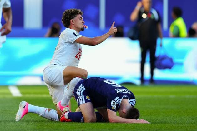 Neil El Aynaoui of Morocco and Kieran Tierney of Scotland Scotland v Morocco, 2026 FIFA World Cup, WM, Weltmeisterschaft, Fussball Group C, Football, Boston Stadium, Foxborough, Massachusetts, USA - 19 Jun 2026Foxborough Boston Stadium Massachusetts (MA) United States of America EDITORIAL USE ONLY No use with unauthorised audio, video, data, fixture lists, club league logos or live services. Online in-match use limited to 120 images, no video emulation. No use in betting, games or single club league player publications.  Copyright: xJavierxGarcia Shutterstockx 16928932bz