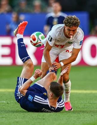 Neil El Aynaoui of Morocco fouls Kieran Tierney of Scotland Scotland v Morocco, 2026 FIFA World Cup, WM, Weltmeisterschaft, Fussball Group C, Football, Boston Stadium, Foxborough, Massachusetts, USA - 19 Jun 2026Foxborough Boston Stadium Massachusetts (MA) United States of America EDITORIAL USE ONLY No use with unauthorised audio, video, data, fixture lists, club league logos or live services. Online in-match use limited to 120 images, no video emulation. No use in betting, games or single club league player publications.  Copyright: xMichaelxZemanek Shutterstockx 16928953bo