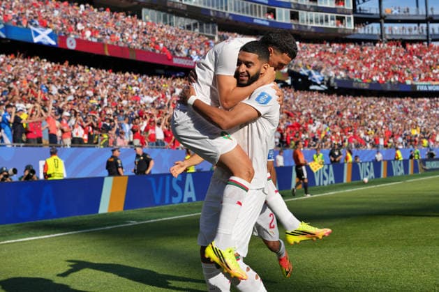 SOCCER - FIFA World Cup, WM, Weltmeisterschaft, Fussball - Group C - Scotland vs. Morocco Photo by IPA ABACAPRESS.COM85866082 - Ismael Saibari of Morocco celebrates with his teammates after scoring a goal during the Group C match between Scotland and Morocco at the FIFA World Cup in Boston, USA, on June 19, 2026 Boston  Copyright: xIPAxSport ABACAx