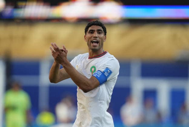 Achraf Hakimi (Morocco) gestures during Scotland and Morocco, Group C FIFA World Cup, WM, Weltmeisterschaft, Fussball 2026, Boston Stadium, Boston, USA on June 19, 2026. Thor Wegner DeFodi Images. (Photo by DeFodi Images) - *** Achraf Hakimi of Morocco gestures during the match between Scotland and Morocco in Group C of the 2026 FIFA World Cup at Boston Stadium in Boston, USA, on June 19, 2026. Photo by DeFodi Images (Thor Wegner),detected_source_language