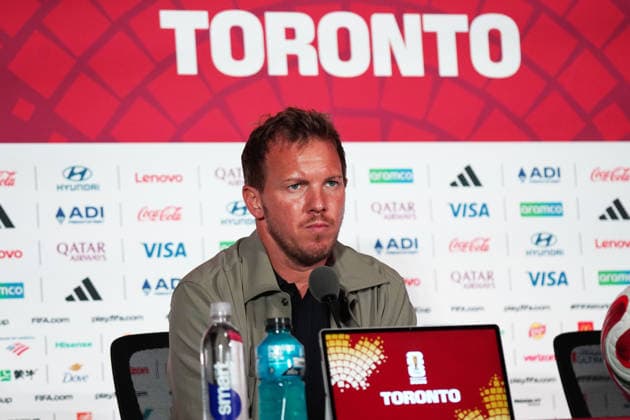 Fussball , Weltmeisterschaft 2026, FIFA WM 2026, Fussball World Cup , Canada USA, Mexico-2026, , Deutschland vs ElfenbeinKüste Germany vs Ivory Coast, Gruppenphase, Gruppen E , 19 .06.2026, Toronto Stadium Kanada, press conference, PK, Pressekonferenz Presse Konferenz , 1 Tag vor dem Spiel Deutschland vs Elfenbeinküste , one day before the Match Germany vs Ivory coast Julian Nagelsmann Deutschland, Germany GER Trainer , Coach Foto Chai von der Laage FIFA regulations prohibit any use of photographs as image sequences and or quasi-video. EDITORIAL USE ONLY, *** Soccer, 2026 World Cup, FIFA World Cup 2026, Soccer World Cup, Canada, USA, Mexico 2026, Germany vs. Ivory Coast, Group Stage, Group E, June 19, 2026, Toronto Stadium, Canada, Press Conference, 1 day before the Germany vs. Ivory Coast match, Julian Nagelsmann, Germany (GER) Head Coach, Photo by Chai von der Laage. FIFA regulations prohibit any use of photographs as image sequences and or quasi-video. EDITORIAL USE ONLY,,detected_source_language
