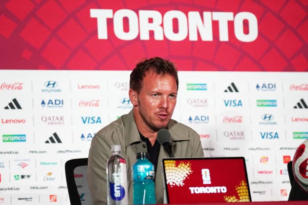 Fussball , Weltmeisterschaft 2026, FIFA WM 2026, Fussball World Cup , Canada USA, Mexico-2026, , Deutschland vs ElfenbeinKüste Germany vs Ivory Coast, Gruppenphase, Gruppen E , 19 .06.2026, Toronto Stadium Kanada, press conference, PK, Pressekonferenz Presse Konferenz , 1 Tag vor dem Spiel Deutschland vs Elfenbeinküste , one day before the Match Germany vs Ivory coast Julian Nagelsmann Deutschland, Germany GER Trainer , Coach Foto Chai von der Laage FIFA regulations prohibit any use of photographs as image sequences and or quasi-video. EDITORIAL USE ONLY, *** Soccer, 2026 World Cup, FIFA World Cup 2026, Soccer World Cup, Canada, USA, Mexico 2026, Germany vs. Ivory Coast, Group Stage, Group E, June 19, 2026, Toronto Stadium, Canada, Press Conference, 1 day before the Germany vs. Ivory Coast match, Julian Nagelsmann, Germany (GER) Head Coach, Photo by Chai von der Laage. FIFA regulations prohibit any use of photographs as image sequences and or quasi-video. EDITORIAL USE ONLY,,detected_source_language