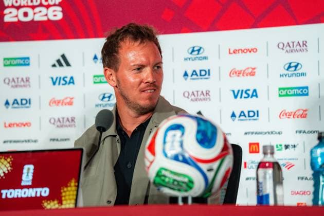 FIFA Fussball Weltmeisterschaft 2026, Gruppe E, Spiel 2, Deutschland vs Elfenbeinküste, 19.06.2026 im Toronto Stadium, Toronto Jonathan Tah (Deutschland) und Julian Nagelsmann (Deutschland) bei der Pressekonferenz vor dem Spiel Deutschland vs. Elfenbeinküste *** 2026 FIFA World Cup, Group E, Match 2, Germany vs. Ivory Coast, June 19, 2026, at Toronto Stadium, Toronto. Jonathan Tah (Germany) and Julian Nagelsmann (Germany) at the press conference ahead of the Germany vs. Ivory Coast match.,detected_source_language Copyright: xBahhoxKarax