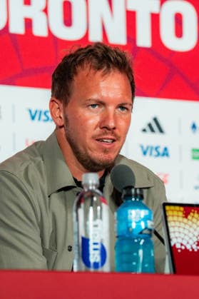 FIFA Fussball Weltmeisterschaft 2026, Gruppe E, Spiel 2, Deutschland vs Elfenbeinküste, 19.06.2026 im Toronto Stadium, Toronto Jonathan Tah (Deutschland) und Julian Nagelsmann (Deutschland) bei der Pressekonferenz vor dem Spiel Deutschland vs. Elfenbeinküste *** 2026 FIFA World Cup, Group E, Match 2, Germany vs. Ivory Coast, June 19, 2026, at Toronto Stadium, Toronto. Jonathan Tah (Germany) and Julian Nagelsmann (Germany) at the press conference ahead of the Germany vs. Ivory Coast match.,detected_source_language Copyright: xBahhoxKarax