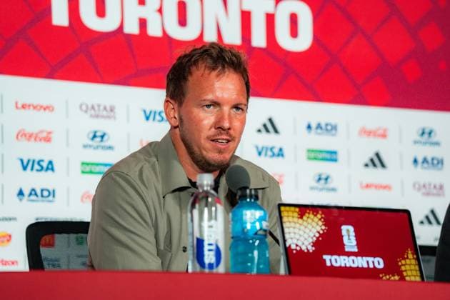 FIFA Fussball Weltmeisterschaft 2026, Gruppe E, Spiel 2, Deutschland vs Elfenbeinküste, 19.06.2026 im Toronto Stadium, Toronto Jonathan Tah (Deutschland) und Julian Nagelsmann (Deutschland) bei der Pressekonferenz vor dem Spiel Deutschland vs. Elfenbeinküste *** 2026 FIFA World Cup, Group E, Match 2, Germany vs. Ivory Coast, June 19, 2026, at Toronto Stadium, Toronto. Jonathan Tah (Germany) and Julian Nagelsmann (Germany) at the press conference ahead of the Germany vs. Ivory Coast match.,detected_source_language Copyright: xBahhoxKarax