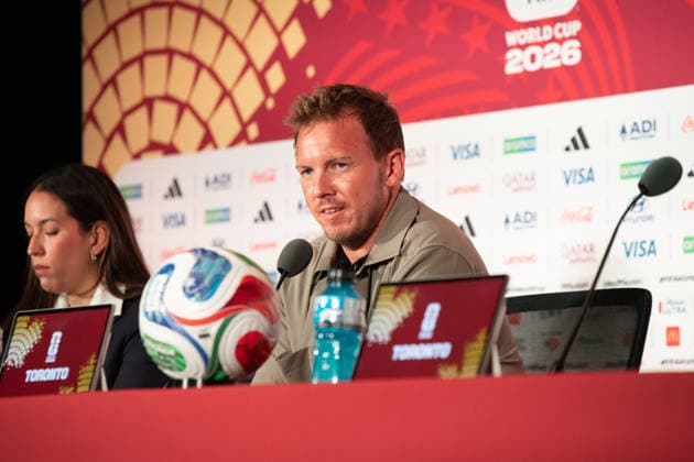 Germany national team, Nationalteam National Team press conference, PK, Pressekonferenz FIFA World Cup, WM, Weltmeisterschaft, Fussball 2026 Group E match. Germany National Team COACH Julian NAGELSMANN and Jonathan Glao TAH, during the press conference previous to the match to be played between the National Teams of Germany and Cote dIvoire. FIFA World Cup 2026 Group E, 19.06.26 Toronto Stadium in Toronto, Ontario, Canada. Photo Jose Campos PMEimages Toronto Ontario Canada Copyright: xx