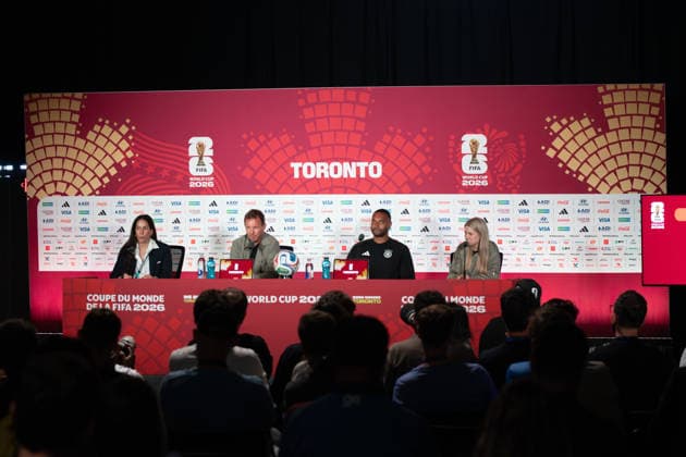 Germany national team, Nationalteam National Team press conference, PK, Pressekonferenz FIFA World Cup, WM, Weltmeisterschaft, Fussball 2026 Group E match. Germany National Team COACH Julian NAGELSMANN and Jonathan Glao TAH, during the press conference previous to the match to be played between the National Teams of Germany and Cote dIvoire. FIFA World Cup 2026 Group E, 19.06.26 Toronto Stadium in Toronto, Ontario, Canada. Photo Jose Campos PMEimages Toronto Ontario Canada Copyright: xx