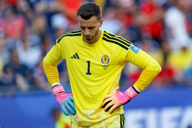 FIFA World Cup, WM, Weltmeisterschaft, Fussball 2026 - Group C - Scotland vs Morocco Scotland goalkeeper Angus Gunn reacts during the FIFA World Cup 2026 group stage match between Scotland and Morocco at Boston Stadium in Foxborough, Massachusetts, USA, 19 June 2026. FOXBOROUGH United States  Copyright: xGREGxM.xCOOPERx