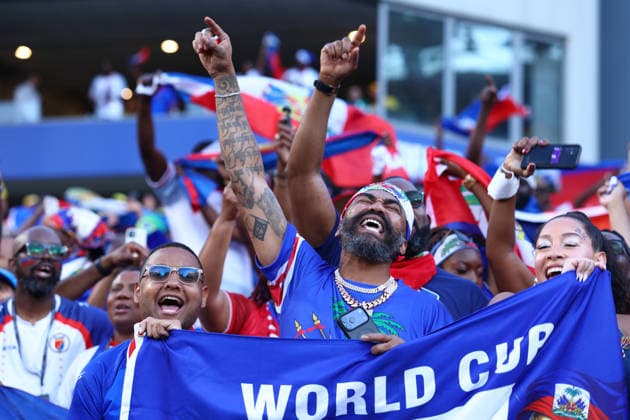 Philadelphia, USA, 19th June 2026. Haiti fans during the Brazil vs Haiti FIFA World Cup, WM, Weltmeisterschaft, Fussball match at Lincoln Financial Field, Philadelphia. Picture credit should read: Paul Terry Sportimage EDITORIAL USE ONLY. No use with unauthorised audio, video, data, fixture lists, club league logos or live services. Online in-match use limited to 120 images, no video emulation. No use in betting, games or single club league player publications. SPI_019_PT_Brazil_Haiti SPI-4846-0019