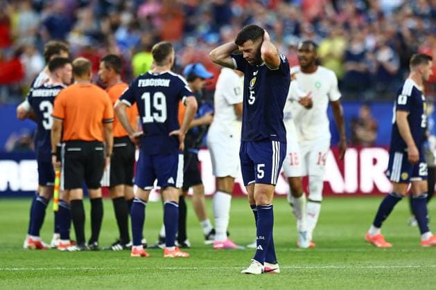 Grant Hanley of Scotland dejected at full time Scotland v Morocco, 2026 FIFA World Cup, WM, Weltmeisterschaft, Fussball Group C, Football, Boston Stadium, Foxborough, Massachusetts, USA - 19 Jun 2026Foxborough Boston Stadium Massachusetts (MA) United States of America EDITORIAL USE ONLY No use with unauthorised audio, video, data, fixture lists, club league logos or live services. Online in-match use limited to 120 images, no video emulation. No use in betting, games or single club league player publications.  Copyright: xMichaelxZemanek Shutterstockx 16928953dd