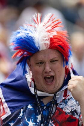 June 19, 2026, Seattle, Washington, USA: USA fan ready for batlle during the FIFA World Cup, WM, Weltmeisterschaft, Fussball 2026 Group D match between USA and Australia at Lumen Field. World Cup 2026: Group D: USA V Australia  - ZUMAc318 20260619_znp_c318_008 Copyright: xJohnxCarusix