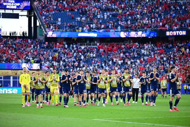 Scotland v Morocco - FIFA World Cup, WM, Weltmeisterschaft, Fussball 2026 - Group C FOXBOROUGH, USA - JUNE 19: Players of Scotland greet their fans after the 2026 FIFA World Cup First Stage Group C match between Scotland and Morocco at Gillette Stadium (Boston Stadium) in Foxborough, Massachusetts, United States on June 19, 2026. Abdulhamid Hosbas Anadolu Massachusetts United States. Editorial use only. Please get in touch for any other usage.  Copyright: x2026xAnadoluxAbdulhamidxHosbasx