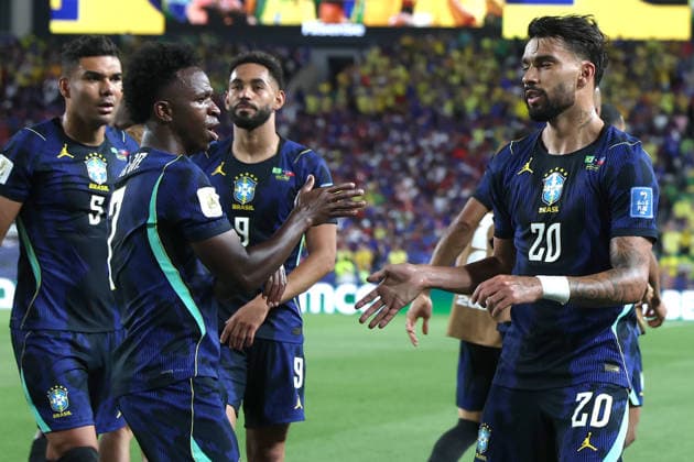 Vinicius Junior (L) and Lucas Paqueta (R) of Brazil celebrate a goal during the FIFA World Cup, WM, Weltmeisterschaft, Fussball 2026 group stage match Brazil against Haiti at the Lincoln Financial Field stadium in Philadelphia, United States, 19 June 2026. FIFA World Cup 2026 - Group C - Brazil vs Haití !ACHTUNG: NUR REDAKTIONELLE NUTZUNG!  Copyright: xDavidxTorox GR6124 20260620-55020652344_1