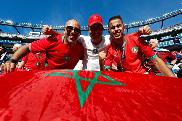 June 19, 2026; Foxborough, Massachusetts, USA; Morocco supporters pose for a photo ahead of a FIFA World Cup, WM, Weltmeisterschaft, Fussball 2026 Group C match between Scotland and Morocco at Boston Stadium. (c) CSM FIFA World Cup 2026: Scotland Vs Morocco JUN 19  - ZUMAc04_ 20260619_zma_c04_035 Copyright: xBurtxGranofskyx