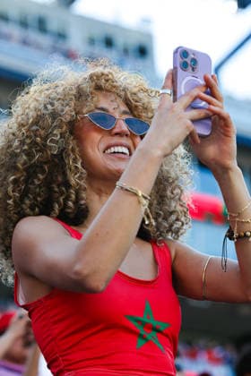 June 19, 2026; Foxborough, Massachusetts, USA; A Morocco supporter takes a photo ahead of a FIFA World Cup, WM, Weltmeisterschaft, Fussball 2026 Group C match between Scotland and Morocco at Boston Stadium. (c) CSM - ZUMAc04_ 20260619_zma_c04_048 Copyright: xBurtxGranofskyx