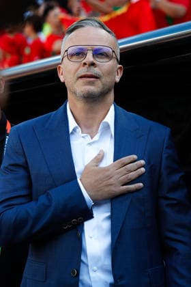 June 19, 2026; Foxborough, Massachusetts, USA; Morocco head coach Mohamed Ouahbi ahead of a FIFA World Cup, WM, Weltmeisterschaft, Fussball 2026 Group C match between Scotland and Morocco at Boston Stadium. (c) CSM FIFA World Cup 2026: Scotland Vs Morocco JUN 19  - ZUMAc04_ 20260619_zma_c04_054 Copyright: xBurtxGranofskyx