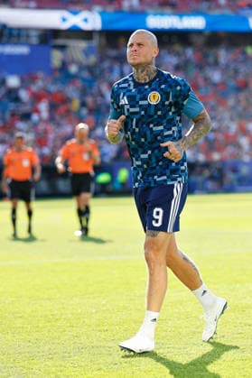 June 19, 2026; Foxborough, Massachusetts, USA; Scotland forward Lyndon Dykes (9) ahead of a FIFA World Cup, WM, Weltmeisterschaft, Fussball 2026 Group C match between Scotland and Morocco at Boston Stadium. (c) CSM - ZUMAc04_ 20260619_zma_c04_051 Copyright: xBurtxGranofskyx