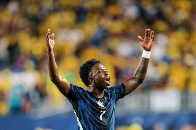 Brazil vs. Haiti FILADÃ LFIA, PN - 19.06.2026: BRAZIL VS. HAITI - Vinicius Junior of Brazil celebrates after scoring a goal during the match between Brazil and Haiti in the second round of the group stage of the 2026 World Cup, held at Lincoln Financial Field in Philadelphia, United States. (Photo: Marcelo Machado de Melo Fotoarena) x2965318x  MarceloxMachadoxdexMelo