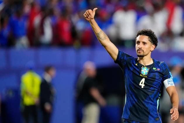 Brazil v Haiti: Group C - FIFA World Cup, WM, Weltmeisterschaft, Fussball 2026 Marquinhos defender of Brazil and Paris Saint-Germain celebrates the victory after winning the FIFA World Cup 2026 Group C match between Brazil and Haiti at Philadelphia Stadium on June 19, 2026 in Philadelphia, Pennsylvania. Philadelphia PA United States  Copyright: xJosexBretonx originalFilename:bretonhernandez-brazilvh260619_npbjL.jpg