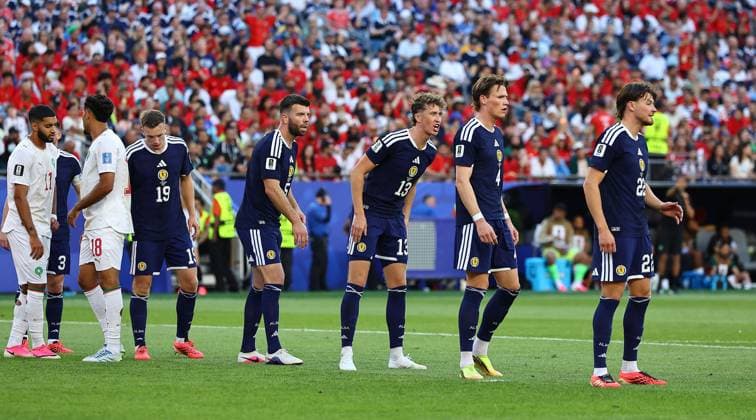 Jack Hendry of Scotland and Scott McTominay of Scotland Scotland v Morocco, 2026 FIFA World Cup, WM, Weltmeisterschaft, Fussball Group C, Football, Boston Stadium, Foxborough, Massachusetts, USA - 19 Jun 2026Foxborough Boston Stadium Massachusetts (MA) United States of America EDITORIAL USE ONLY No use with unauthorised audio, video, data, fixture lists, club league logos or live services. Online in-match use limited to 120 images, no video emulation. No use in betting, games or single club league player publications.  Copyright: xMichaelxZemanek Shutterstockx 16928953fr