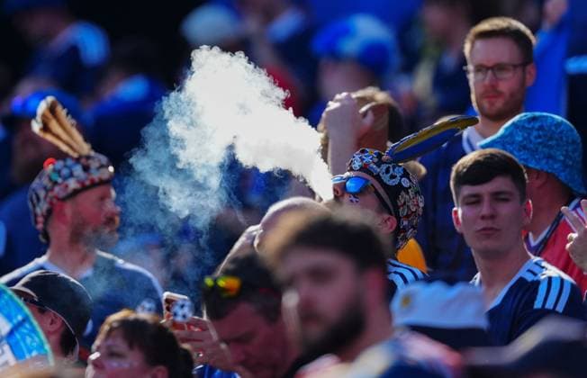 A Scotland fan vapes Scotland v Morocco, 2026 FIFA World Cup, WM, Weltmeisterschaft, Fussball Group C, Football, Boston Stadium, Foxborough, Massachusetts, USA - 19 Jun 2026Foxborough Boston Stadium Massachusetts (MA) United States of America EDITORIAL USE ONLY No use with unauthorised audio, video, data, fixture lists, club league logos or live services. Online in-match use limited to 120 images, no video emulation. No use in betting, games or single club league player publications.  Copyright: xJavierxGarcia Shutterstockx 16928932hv