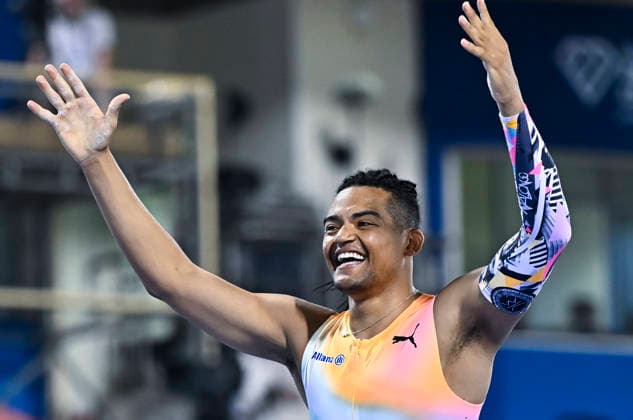 Doha Diamond League 2026 Emmanouil Karalis of Greece reacts during competes in the men s pole vault final at the Diamond League Doha Meeting 2026 competition at Suheim Bin Hamad Stadium in Doha, Qatar, on May 19, 2026. DOHA Qatar Copyright: xNOUSHADx