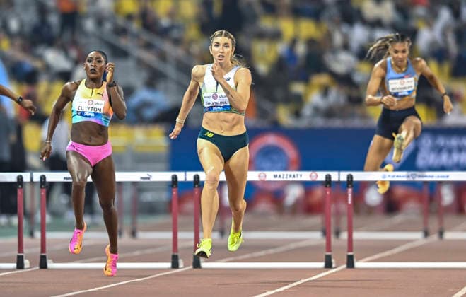 Doha Diamond League 2026 Emma Zapletalova (C) of Slovakia competes in the women s 400m Hurdles final at the Diamond League Doha Meeting 2026 competition at Suheim Bin Hamad Stadium in Doha, Qatar, on May 19, 2026. DOHA Qatar Copyright: xNOUSHADx