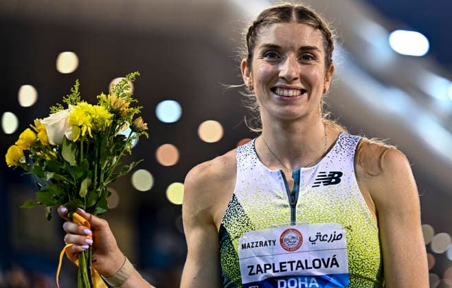 Doha Diamond League 2026 Emma Zapletalova of Slovakia celebrates after winning the women s 400m Hurdles final at the Diamond League Doha Meeting 2026 competition at Suheim Bin Hamad Stadium in Doha, Qatar, on May 19, 2026. DOHA Qatar Copyright: xNOUSHADx