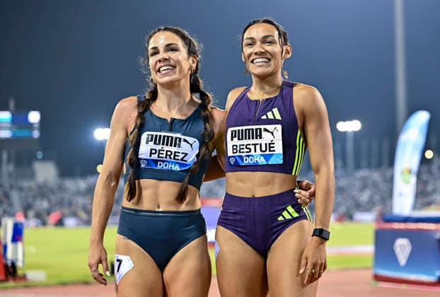 Doha Diamond League 2026 Maria Isabel Perez (L) and Jael Bestue (R) of Spain reacts after the women s 100m final at the Diamond League Doha Meeting 2026 competition at Suheim Bin Hamad Stadium in Doha, Qatar, on May 19, 2026. DOHA Qatar Copyright: xNOUSHADx