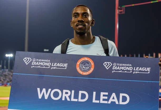 Doha Diamond League 2026 Pedro Pichardo of Portugal celebrates after winning the men s triple Jump final at the Diamond League Doha Meeting 2026 competition at Suheim Bin Hamad Stadium in Doha, Qatar, on May 19, 2026. DOHA Qatar Copyright: xNOUSHADx