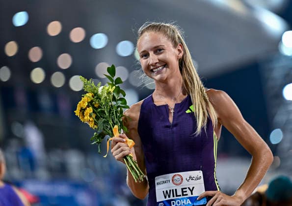 Doha Diamond League 2026 Addison Wiley of the United States celebrates after winning the women s 800m final at the Diamond League Doha Meeting 2026 competition at Suheim Bin Hamad Stadium in Doha, Qatar, on May 19, 2026. DOHA Qatar Copyright: xNOUSHADx