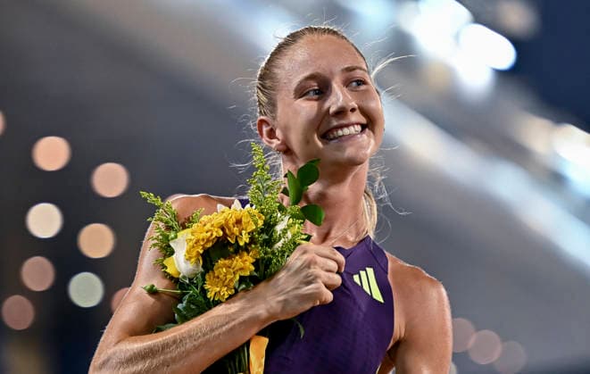 Doha Diamond League 2026 Addison Wiley of the United States celebrates after winning the women s 800m final at the Diamond League Doha Meeting 2026 competition at Suheim Bin Hamad Stadium in Doha, Qatar, on May 19, 2026. DOHA Qatar Copyright: xNOUSHADx